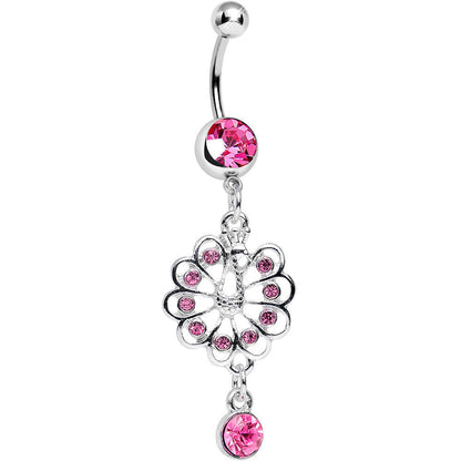 Pink Gem Enchanted Open Tail Peacock Dangle Belly Ring