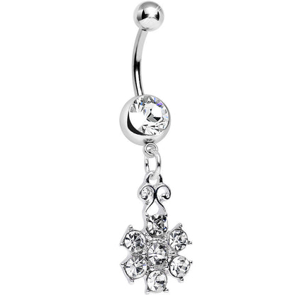 Clear Gem Potted Peony Flower Dangle Belly Ring