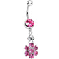 Pink Gem Potted Peony Flower Dangle Belly Ring