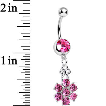 Pink Gem Potted Peony Flower Dangle Belly Ring