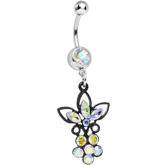 Aurora Gem Power of the Dual Black Flower Dangle Belly Ring