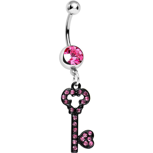 Pink Gem Eternal Secret Black Key Dangle Belly Ring