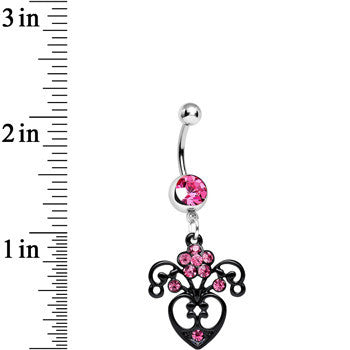 Pink Gem Ornamental Black Victorian Flowering Heart Dangle Belly Ring