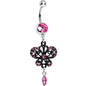 Pink Gem Dark Prague Lace Winged Butterfly Dangle Belly Ring