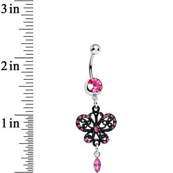 Pink Gem Dark Prague Lace Winged Butterfly Dangle Belly Ring