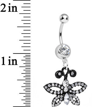 Clear Gem Sublime Sparkling Black Butterfly Dangle Belly Ring