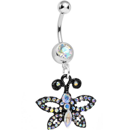 Aurora Gem Sublime Sparkling Black Butterfly Dangle Belly Ring