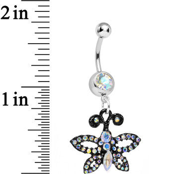 Aurora Gem Sublime Sparkling Black Butterfly Dangle Belly Ring