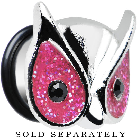 9/16 Pink Glitter Festive Owl Single Flare Steel Plug