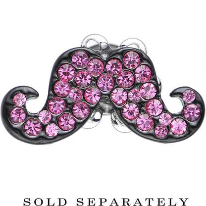 4 Gauge Pink Gem Paved Fancy Mustache Single Flare Steel Plug
