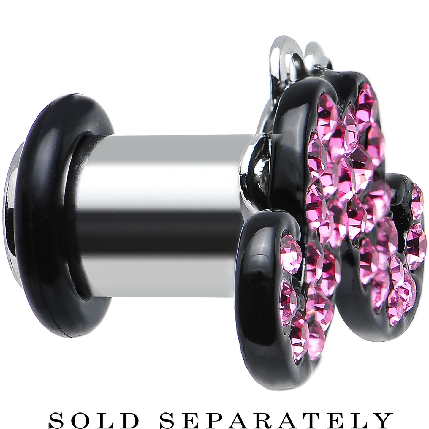 2 Gauge Pink Gem Paved Fancy Mustache Single Flare Steel Plug