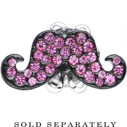 2 Gauge Pink Gem Paved Fancy Mustache Single Flare Steel Plug