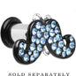 4 Gauge Aqua Gem Paved Fancy Mustache Single Flare Steel Plug