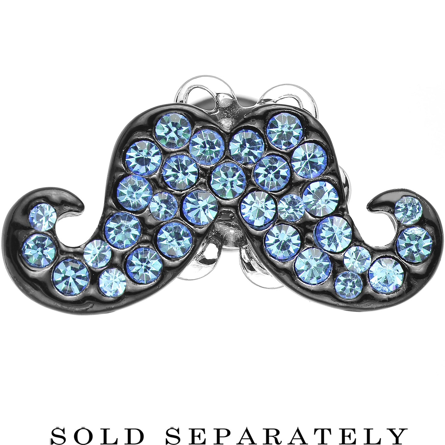 4 Gauge Aqua Gem Paved Fancy Mustache Single Flare Steel Plug