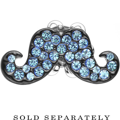 4 Gauge Aqua Gem Paved Fancy Mustache Single Flare Steel Plug