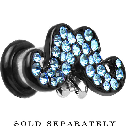 2 Gauge Aqua Gem Paved Fancy Mustache Single Flare Steel Plug