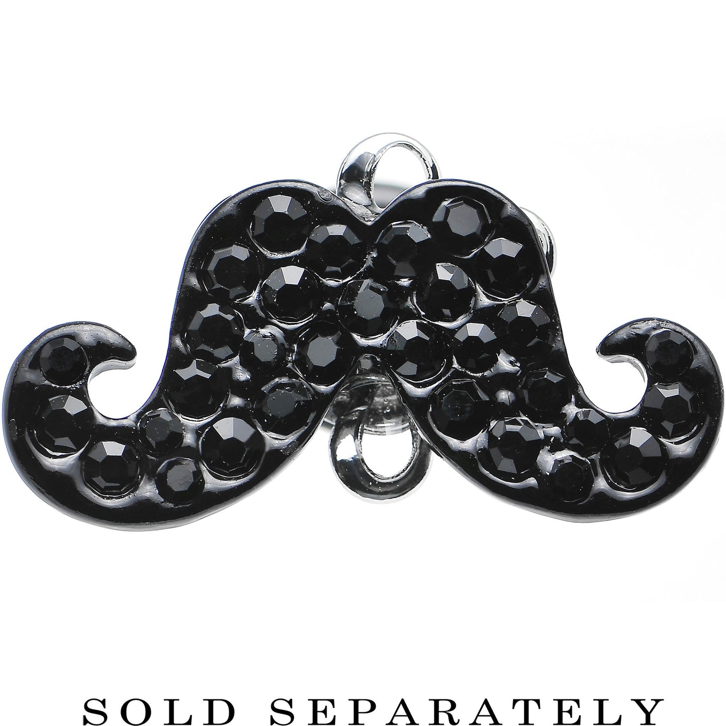 2 Gauge Black Gem Paved Fancy Mustache Single Flare Steel Plug