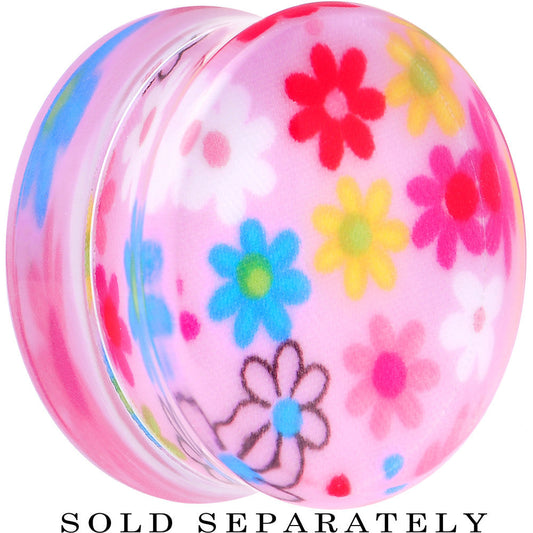 24mm Acrylic Pink Multicolored Flower Power Saddle Plug