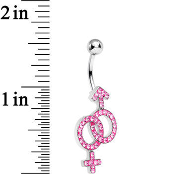 Pink Gem Joined Female and Male Symbols Dangle Belly Ring