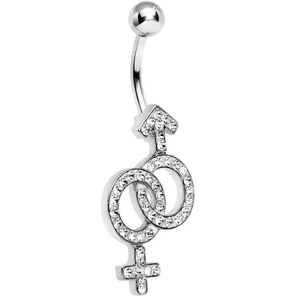 Clear Gem Joined Female and Male Symbols Dangle Belly Ring