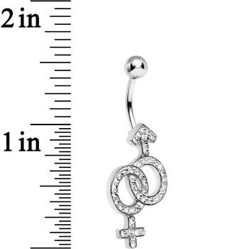 Clear Gem Joined Female and Male Symbols Dangle Belly Ring