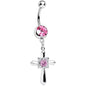 Pink Cubic Zirconia Sparkling Pious Cross Dangle Belly Ring