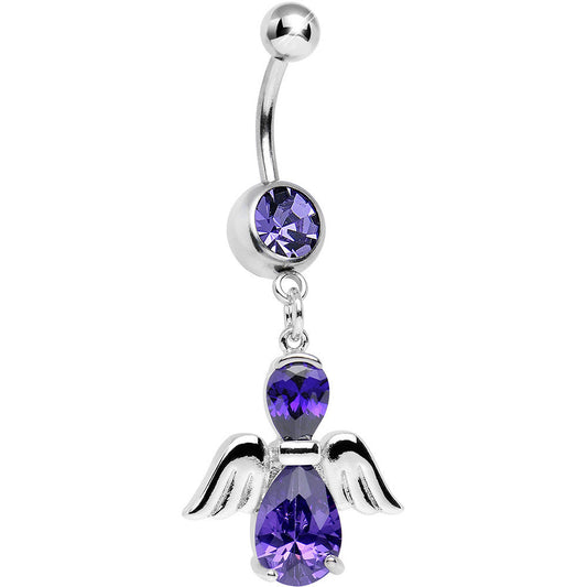 Purple Cubic Zirconia Bowling with My Angel Dangle Belly Ring