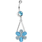 Aqua Gem Twinkling Crystal Pinwheel Flower Dangle Belly Ring