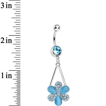 Aqua Gem Twinkling Crystal Pinwheel Flower Dangle Belly Ring