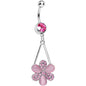 Pink Gem Twinkling Crystal Pinwheel Flower Dangle Belly Ring