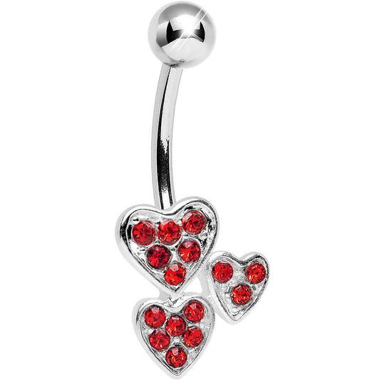 Red Gem Trebled Heart Belly Ring