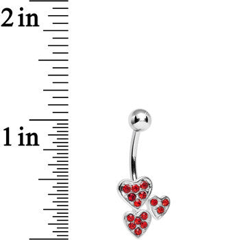 Red Gem Trebled Heart Belly Ring