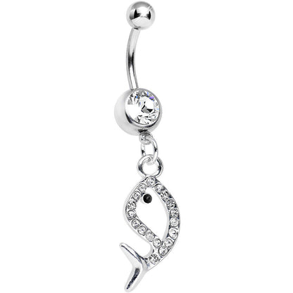 Clear Gem Companion of Neptune Fish Dangle Belly Ring