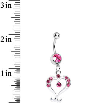 Pink Gem Fanciful Arched Heart Dangle Belly Ring