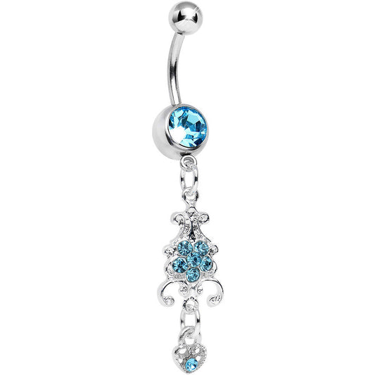 Aqua Gem Sparkling Fleur De Lock Dangle Belly Ring