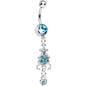 Aqua Gem Sparkling Fleur De Lock Dangle Belly Ring