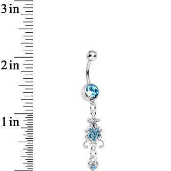 Aqua Gem Sparkling Fleur De Lock Dangle Belly Ring