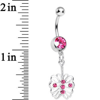 Pink Gem Fancy Blossoming Butterfly Dangle Belly Ring