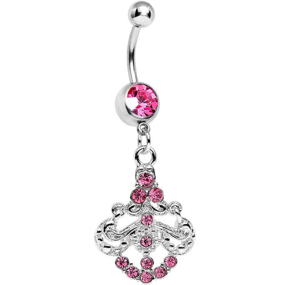 Pink Gem Shimmering Divine Fan Dangle Belly Ring