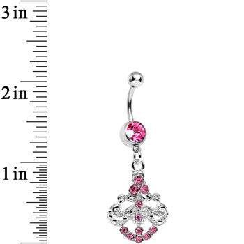 Pink Gem Shimmering Divine Fan Dangle Belly Ring