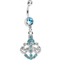 Aqua Gem Shimmering Divine Fan Dangle Belly Ring