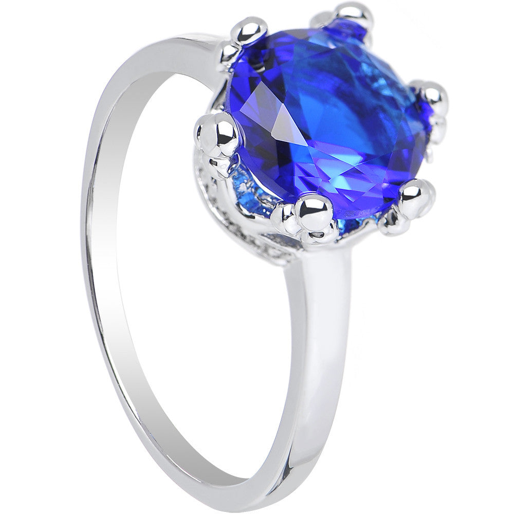 Blue Cubic Zirconia Magnificent Queen Ring Sizes 6 to 8