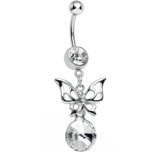 Clear Gem Round Droplet and Butterfly Dangle Belly Ring