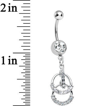 Clear Gem Double Ring of Bling Dangle Belly Ring