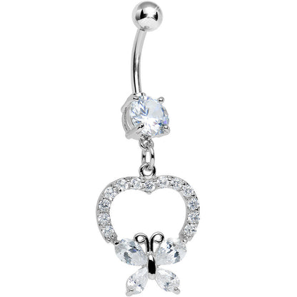 Clear Gem Hollow Heart Beautiful Butterfly Dangle Belly Ring