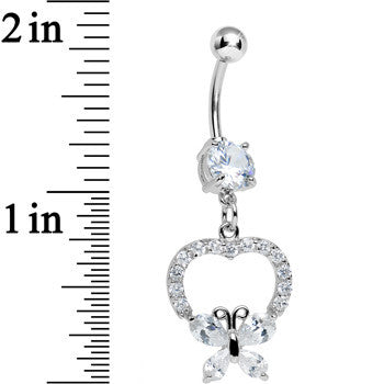 Clear Gem Hollow Heart Beautiful Butterfly Dangle Belly Ring