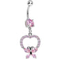 Pink Gem Hollow Heart Beautiful Butterfly Dangle Belly Ring