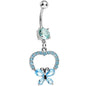 Aqua Gem Hollow Heart Beautiful Butterfly Dangle Belly Ring