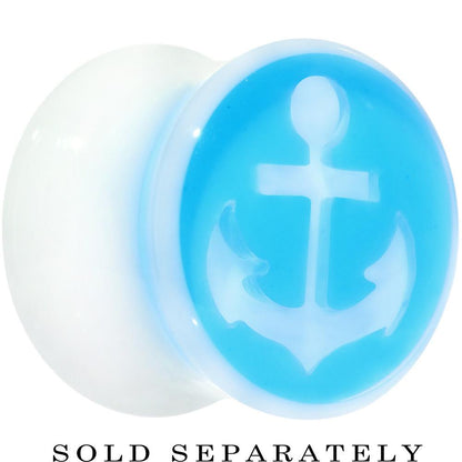 White Blue Acrylic Set Sail Nautical Anchor Saddle Plug 14mm and 16mm