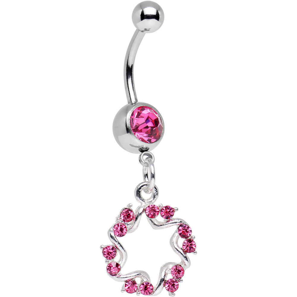 Pink Gem Twinkling Six Pointed Star Dangle Belly Ring